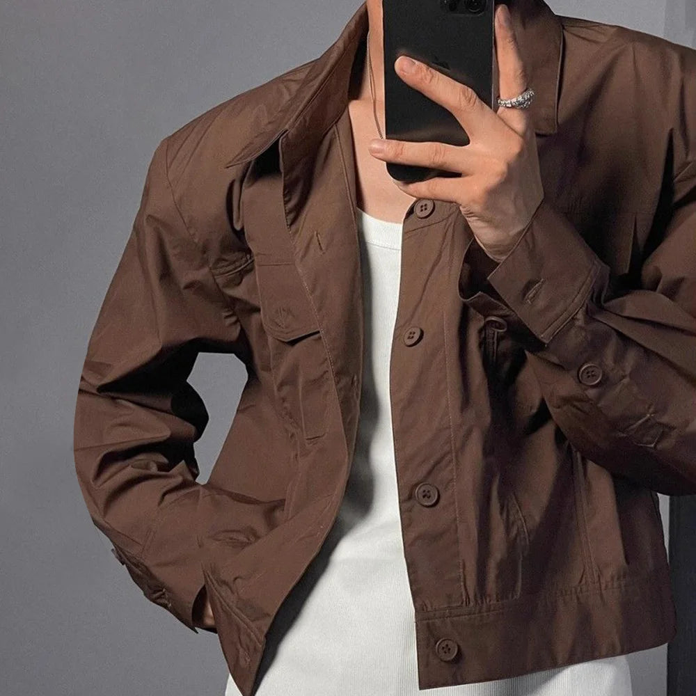 HEARUJOY  -  Mens Suits Casual Commuting Business Short Jacket Trousers Autumn Japanese Simple Solid Color Two-Piece Suit Men'S Clothing