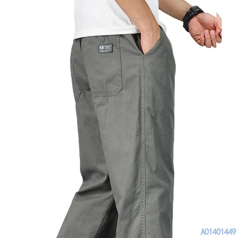 HEARUJOY  -  Big Size Men's Casual Cotton Pants Relaxed Fit Long Trousers Elastic Waist Drawstring Sweatpants Mens Jogger Pants Summer Spring