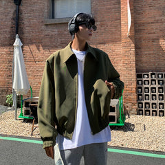 Hearujoy Autumn Short Jacket Men Slim Fit Fashion Green Casual Jackets Mens Japanese Streetwear Hip-hop Loose Bomber Jacket Men Outwear