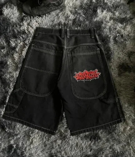 HEARUJOY  -  American street rhinestone retro pocket washed wide-leg denim shorts summer y2k Harajuku high-waist straight knee-length shorts
