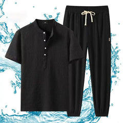 HEARUJOY  -  Summer New Loose Two Piece Set Men's Short-sleeved T-shirt Pants Korean Wrinkle Sports Casual Suit Trend Men Clothes