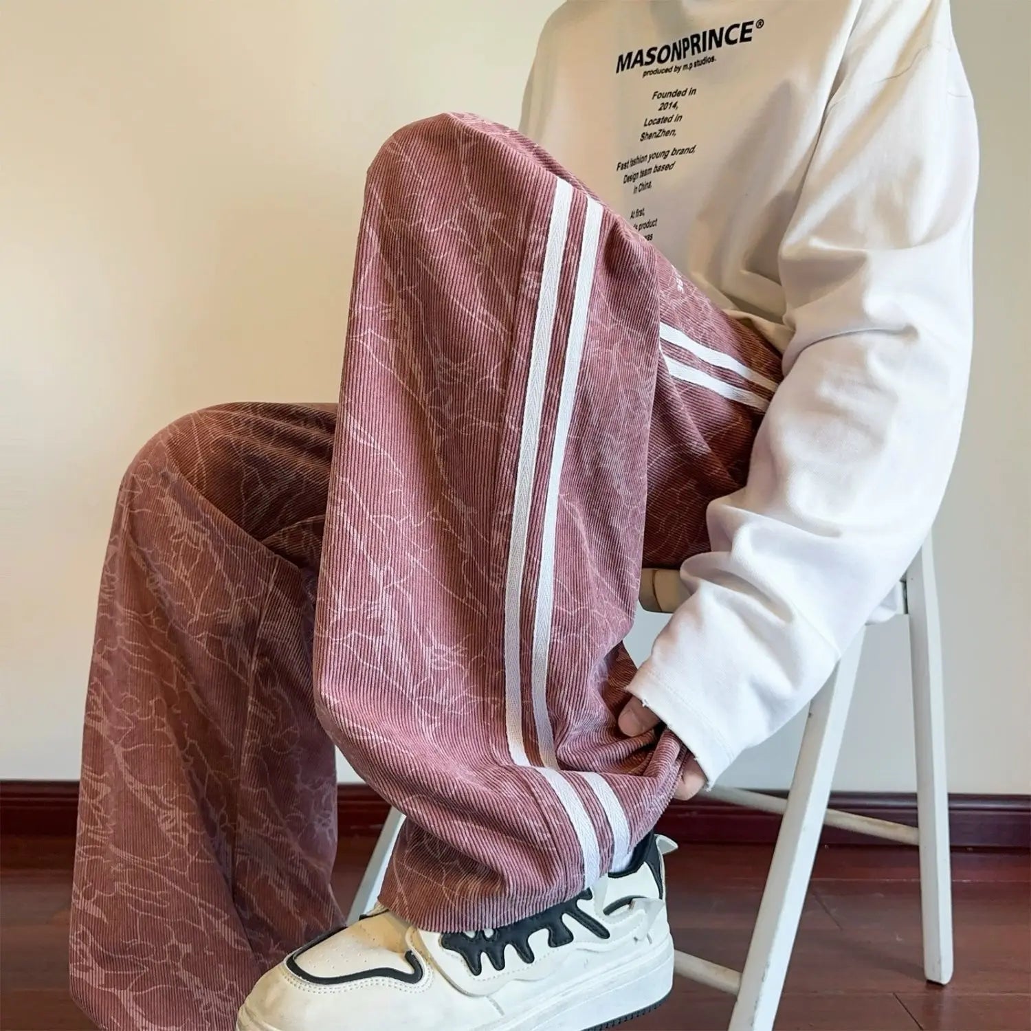 HEARUJOY  -  Corduroy Men's Spring and Summer American High Street Trendy Brand Straight Sports Striped Trousers