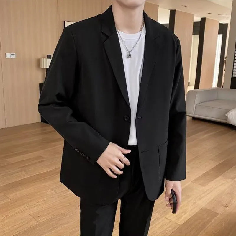 Hearujoy Shoulder Padded Blazer Men Slim Fit Fashion Social Mens Dress Jacket Korean Casual Suit Jacket Mens Office Formal Jackets Coat