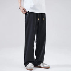 HEARUJOY  -  Men's Summer Casual Pants Men Trendy Loose Fit Versatile Wide Leg Draped Straight Long Trsouers Elastic Waist