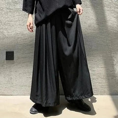 HEARUJOY  -  XS-5XL Mens Culottes Pleated Casual Samurai Pants Hakama Spring Streetwear Fashion Personality Wide Leg Pants Men'S Clothing New