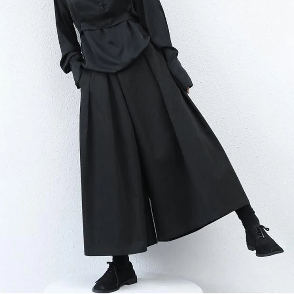 Hearujoy Trendy Gothic Dark Style Loose Cropped Hakama Pants Wide Leg Pants New Large Size Design Sense Samurai Pants Men's Clothing