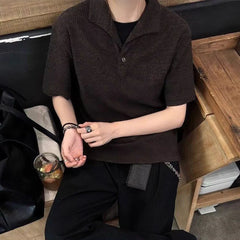 HEARUJOY  -  Summer New Men's Solid Color Short-Sleeved Polo Shirt American Retro Fashion Trend Street Loose Breathable Niche Men's Tops