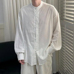 HEARUJOY  -  Korean Style Men's Casual Shirts Stand Collar Solid Color Single Breasted Loose Long Sleeved Male Tops New Summer
