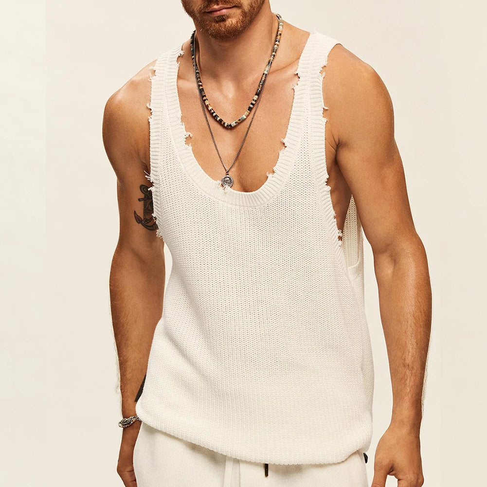 HEARUJOY  -  Vacation Daily Holiday Tank Top Men Male Vest Summer Breathable Casual Knitted Skin-friendly Sleeveless Sportwear