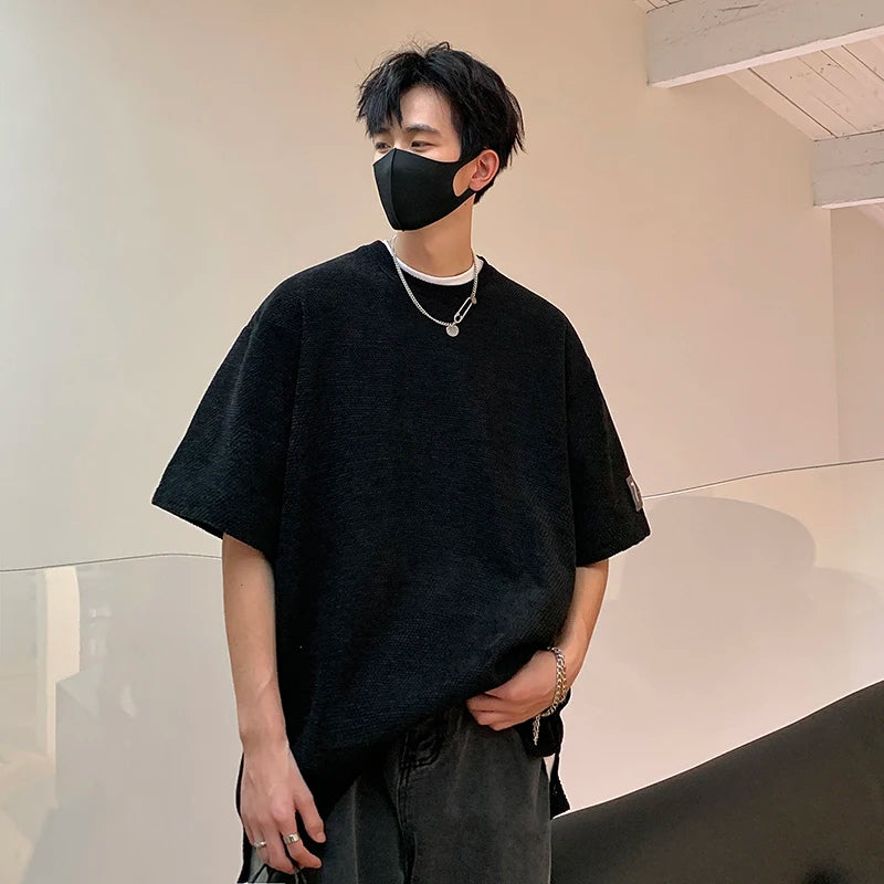 HEARUJOY  -  Recessed design tshirt men Solid Hip Hop Loose Mens T-shirts Casual Chic Summer Short Sleeves Streetwear Tshirt Tees Oversize