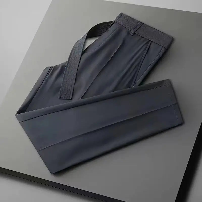 HEARUJOY  -  Korean Clothing Men Thin Straight Slim Suit Pants Summer Streetwear Fashion Business Casual Big Size Ice Silk Versatile Trousers