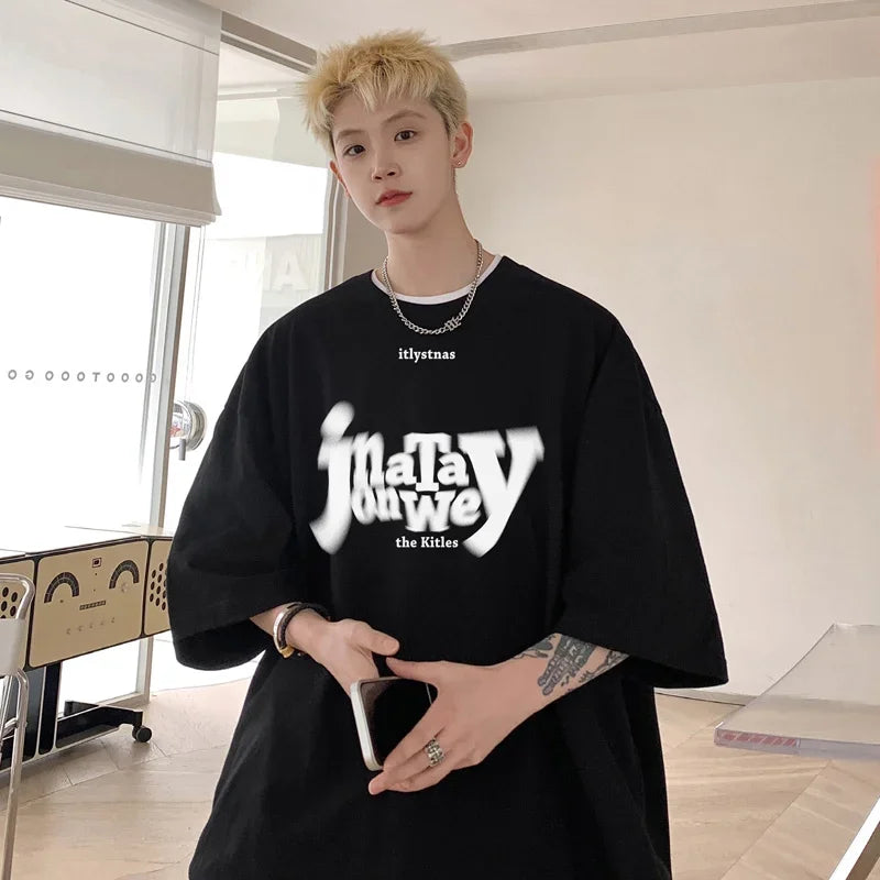 HEARUJOY  -  T Shirt Oversized Cotton For Men White 5XL Men's Letter Print T-shirts Male Casual Wear Summer Tee Shirts Unisex Big Size