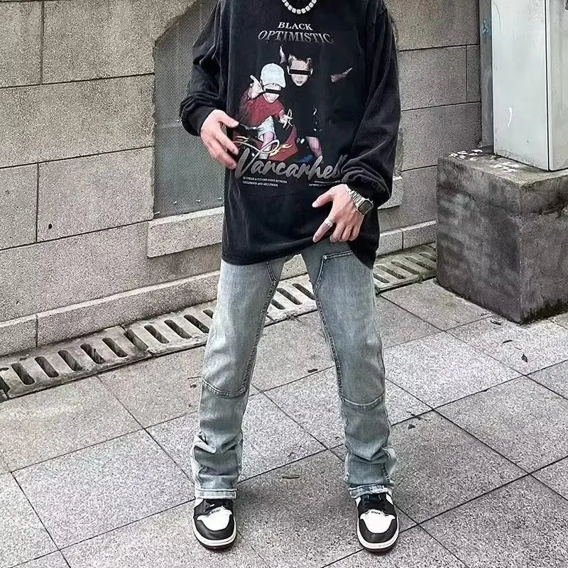 HEARUJOY  -  Y2K Streetwear New Kpop Flare Jeans Cargo Pants Men Clothing Straight Old Vintage Hip Hop Denim Trousers Pantalones Hombre