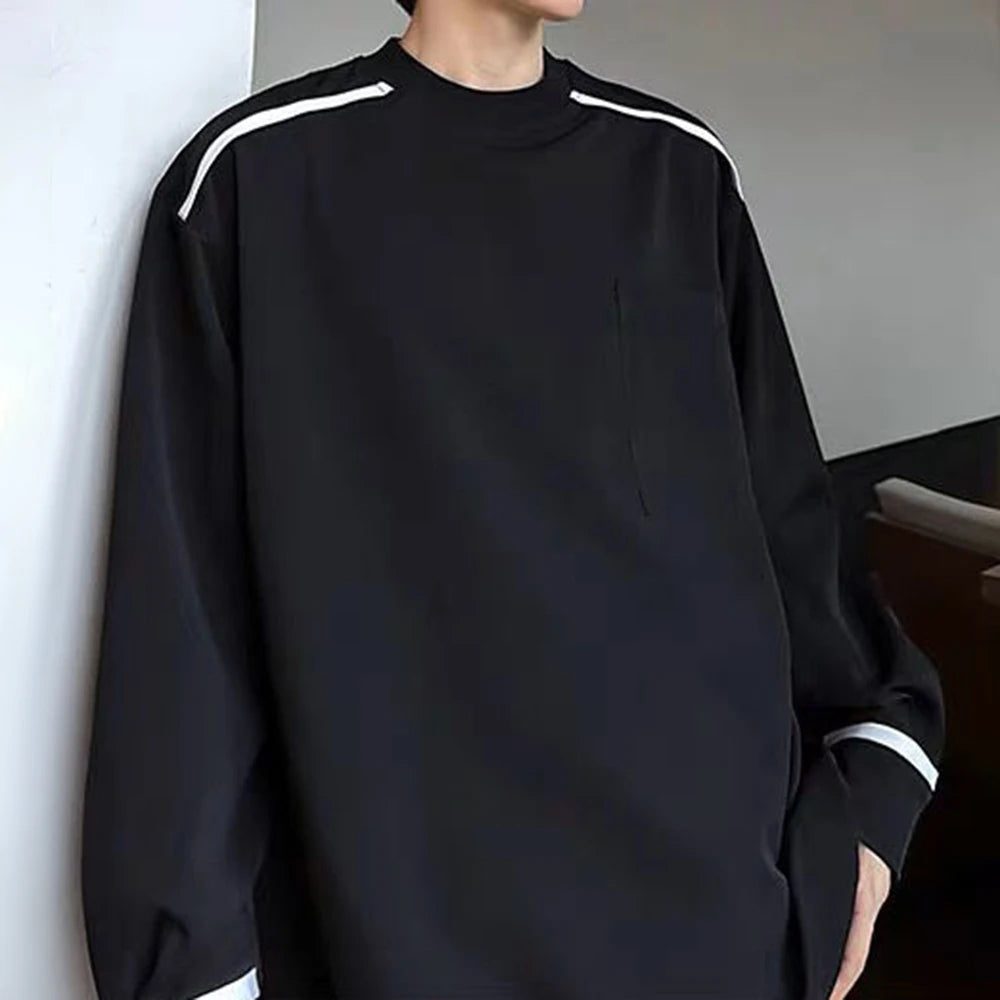HEARUJOY  -  Mens T-Shirts Contrast Striped Casual T-Shirts Spring Streetwear Versatile Long-Sleeved Tops Old Money Men'S Clothing