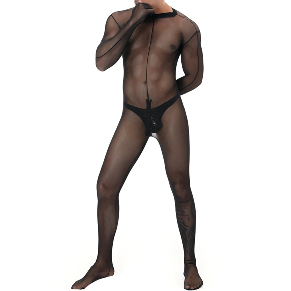 Hearujoy Jumpsuits Black Romper Wrestling Suit Mesh Smooth Tights Body Shaping Bodysuit Men Sexy See-Through Men One-piece Rompers Suit