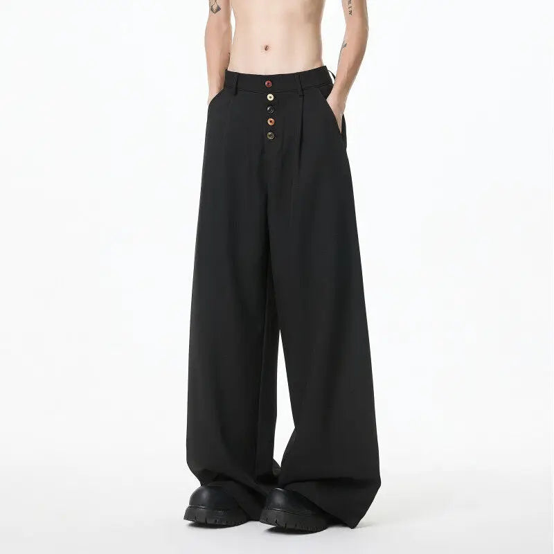 HEARUJOY  -  Brown Black Suit Pants Men Oversized Fashion Society Mens Dress Pants Korean Loose Wide Leg Pants Mens Office Formal Trousers