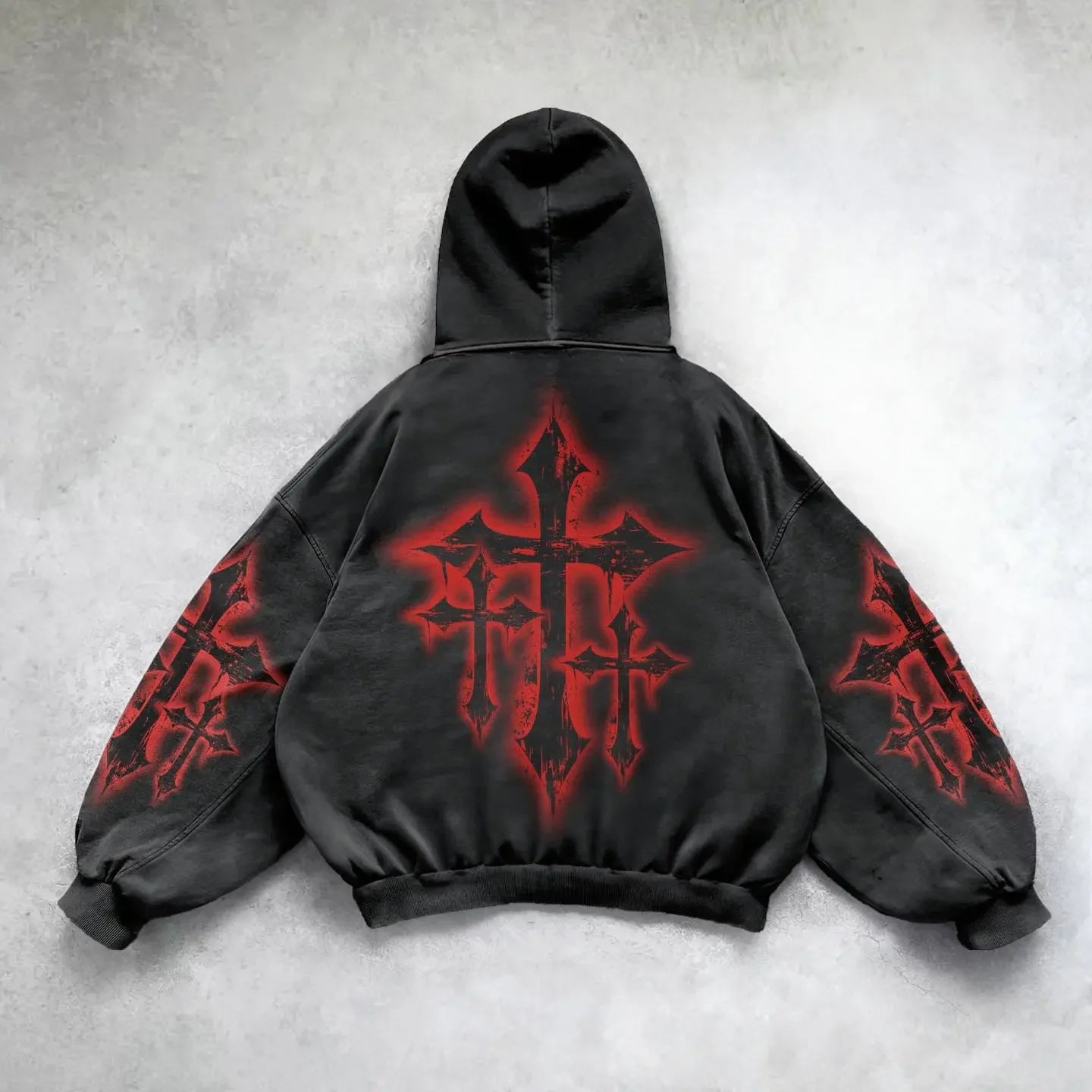 Hearujoy Gothic American character avatar cross print oversized hoodies for men 2000s vintage street hip-hop all-match casual baggy tops