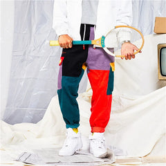 HEARUJOY  -  Contrast Color Patchwork Corduroy Pants Men Oversized Loose casual Pencil Pants Hip Hop Trendy  Fashion Trousers Streetwear