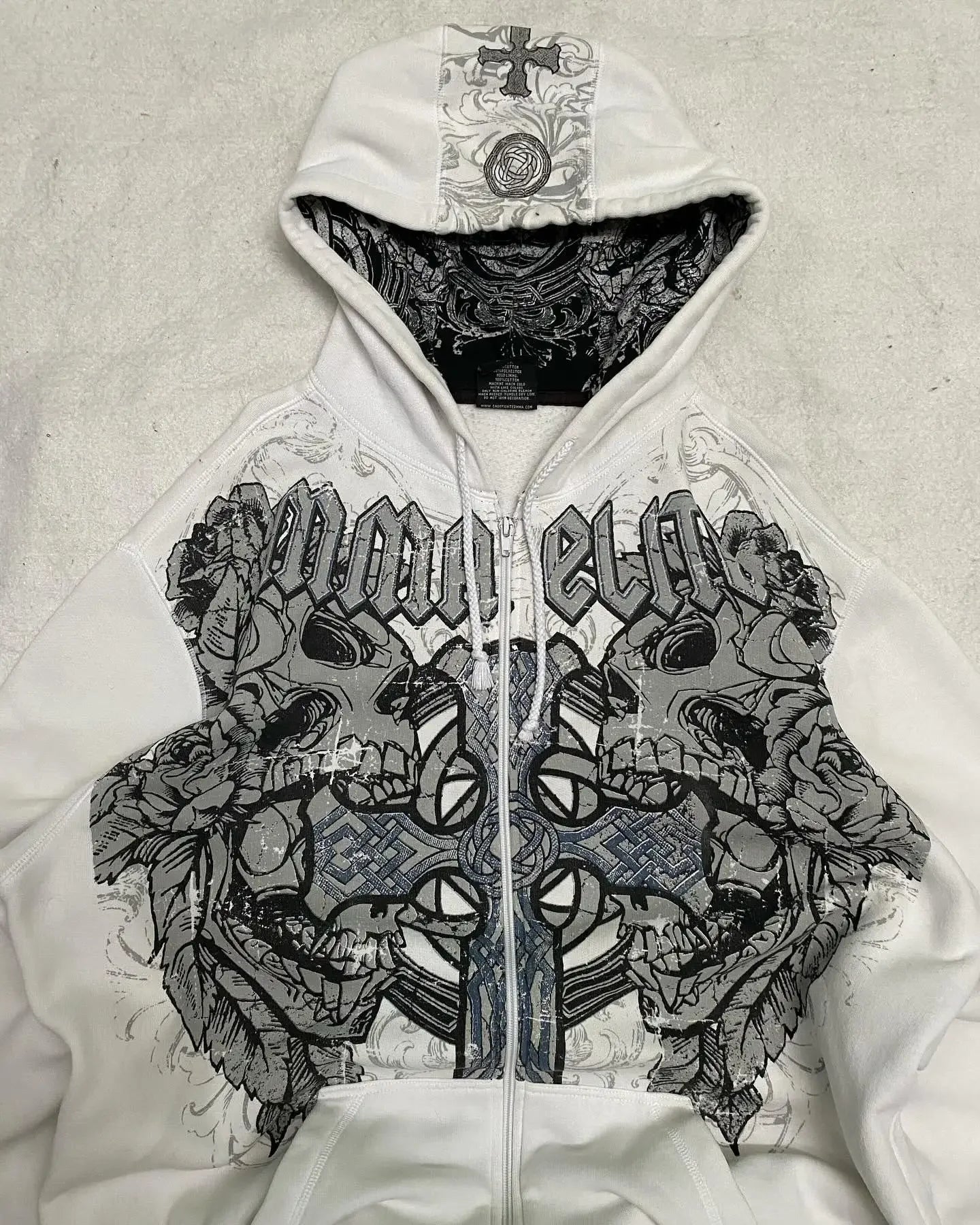 Hearujoy Affliction Street Hoodie Y2K Retro Gothic Skull Oversize Zipper Hoodie Mens Womens Hip Hop Casual Sweatshirt Personality Hoodie