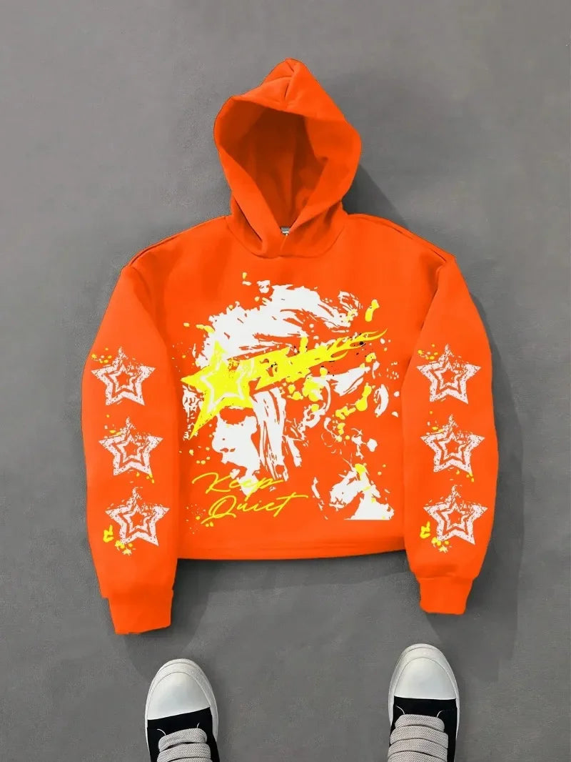 Hearujoy Hip hop street vintage letter star print hoodie men y2k Brother Harajuku fashion trend couple casual loose oversized sweatshirt