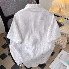 HEARUJOY  -  Men Fashion High Street Vintage Luxury Jacquard Lapel Button Down Shirt Summer Casual Short Sleeve Loose Tops Camisas De Hombre