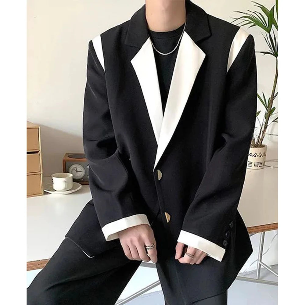 Hearujoy Men Blazer Patchwork Lapel Long Sleeve Streewear Button Loose Csual Suits Korean 2024 Fashion Men Thin Coats M-2XL