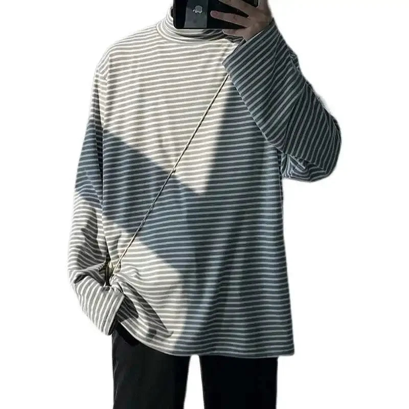 HEARUJOY  -  Turtleneck High Collar T Shirt For Man Striped Top Bulk With Wholesale Men's Clothing Long Sleeve Quotes Full Xl F Pullover