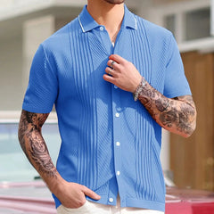 HEARUJOY  -  Men's Luxury Clothing Knit Short Sleeve Polo Shirt Casual Streetwear Lapel Button Down Cardigan Breathable Tops Summer Knitwear