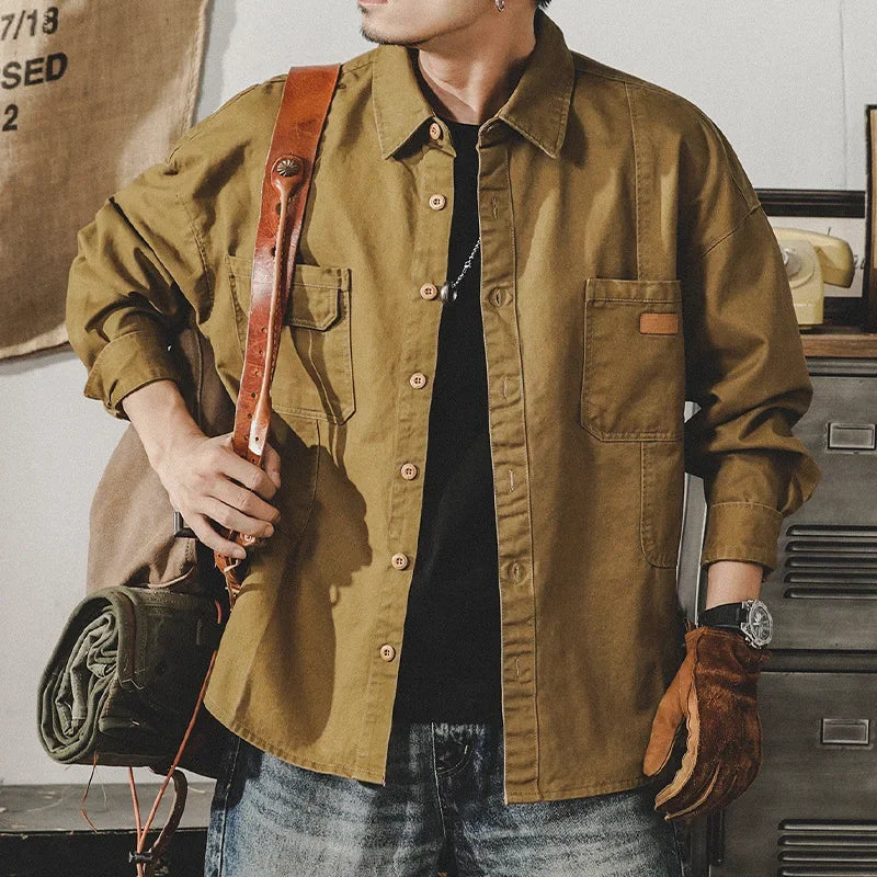 Hearujoy Men's Shirt American Retro Workwear Long-sleeved Loose Hard Hunter Hunting Shirt Men's Spring Fashion Personality Coach Coat New