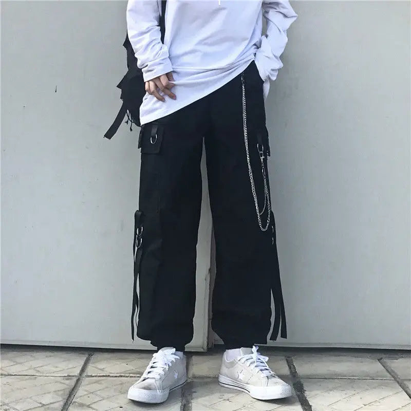 Hearujoy Techwear Pant Sets Men Punk 3 Piece Outfits Black Cargo Pants Long Sleeve Shirts Korean Streetwear Hip Hop Spring