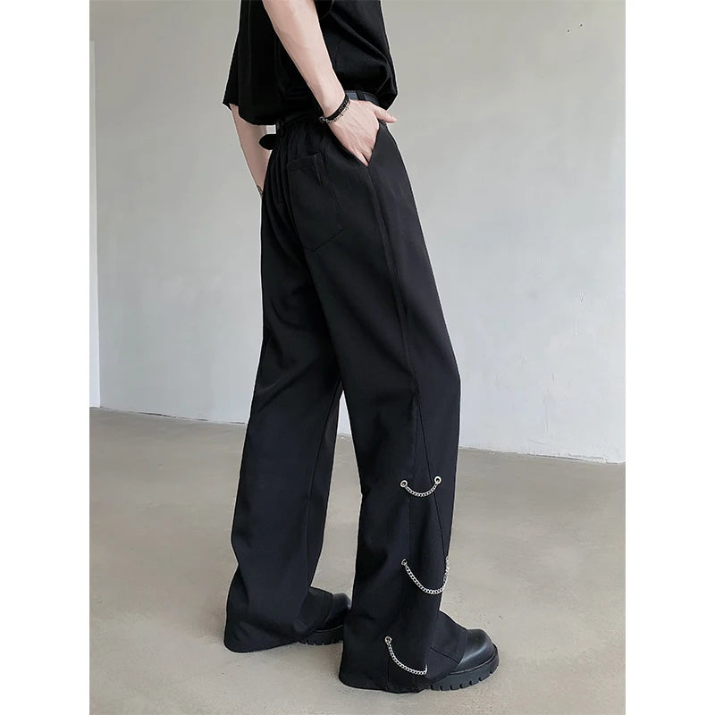 Hearujoy Chain Black Suit Pants Men Oversized Fashion Society Mens Dress Pants Korean Loose Wide Leg Pants Mens Office Formal Trousers