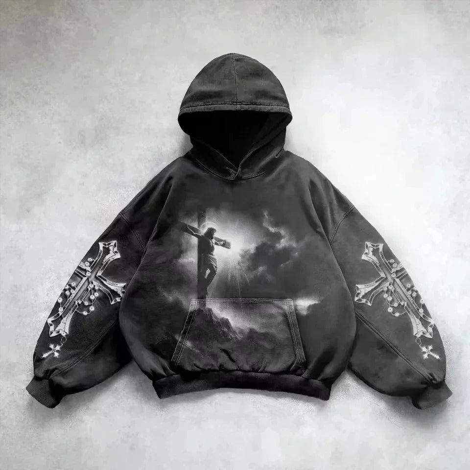Hearujoy Dark letter devil print hoodie American retro goth fashion loose rock Harajuku versatile couple trend sports y2k top hot sale