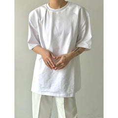 HEARUJOY  -  Summer Cotton Short Sleeved T-shirt Men Black White Casual T Shirt Men Streetwear Korean Loose Shoulder Pad T Shirt Mens Top