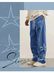 HEARUJOY  -  American Casual Baggy Pants Men Cargo Trousers High Street Drawstring Workwear Trendy Loose Versatile Straight Wide-Leg Pants