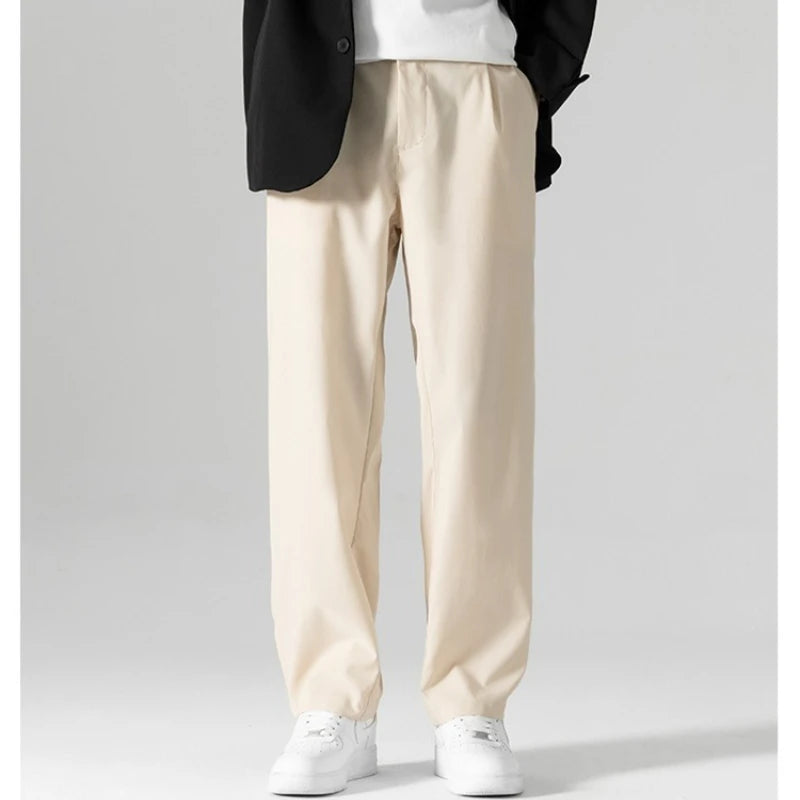 HEARUJOY  -  Autumn Men's Business Casual Suit Pants Summer Casual Long Wide Leg Dress Pants Men's Elastic Straight Office Formal Trousers