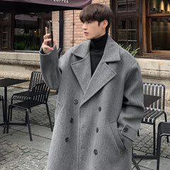 Hearujoy Winter High Quality Woolen Trench Coats Men Korean Style Luxury Male Casual Trenchcoat Men's Streetwear Gray/Khaki/Black