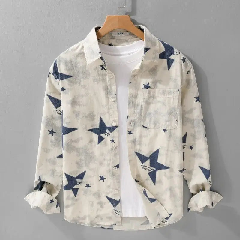 HEARUJOY  -  Spring Japanese Letters Gradient Print Men's Loose Casual Long-sleeved Shirt