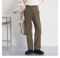 HEARUJOY  -  Light luxury Solid Suit Pants Men Loose straight Trousers Fashion Business Society Korean Casual Pants Adjustable Waist Belt