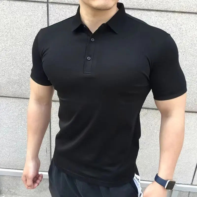 HEARUJOY  -  Male With Collar Tee White Tops Skinny Polo Shirts Plain Mens T-shirt Gym Muscles Smooth Men's Clothing Comfortable Casual Xl