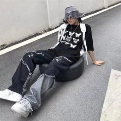 HEARUJOY  -  Mens Jeans Pants With Hole Casual Vintage Straight Leg Korean Fashion Streetwear Harajuku Trousers