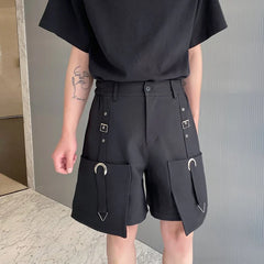 Hearujoy High Waisted Shorts Summer New Casual Men's Cargo Pants Pocket Zipper Solid Color Loose Fashion Metal Ribbon 9C5355