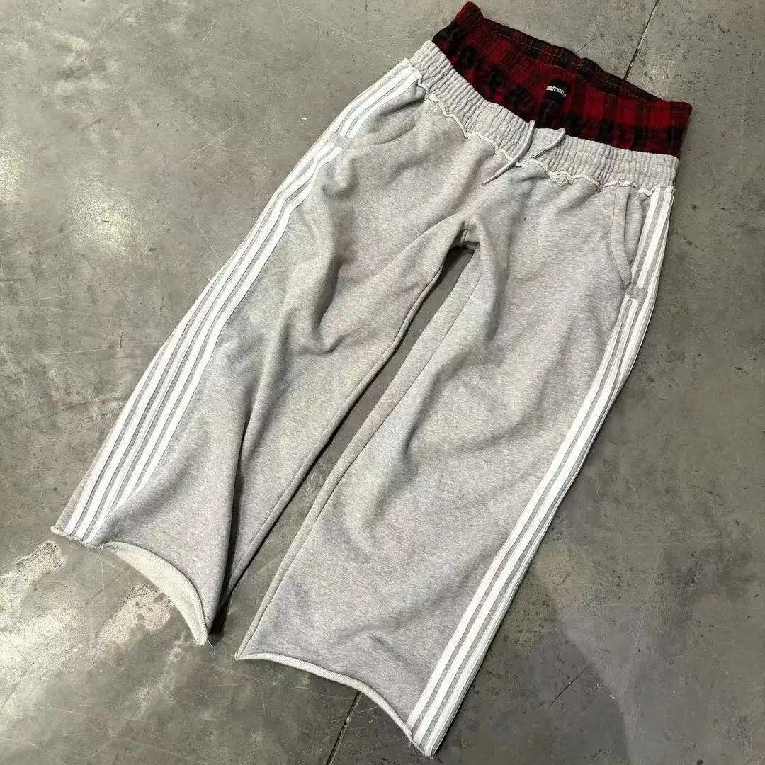 Hearujoy Baggy Pants Double Layer Straight Pants Y2k Side Striped Sweatpants Men's and Women's Loose Wide-leg Trousers Cargo Pant Sets