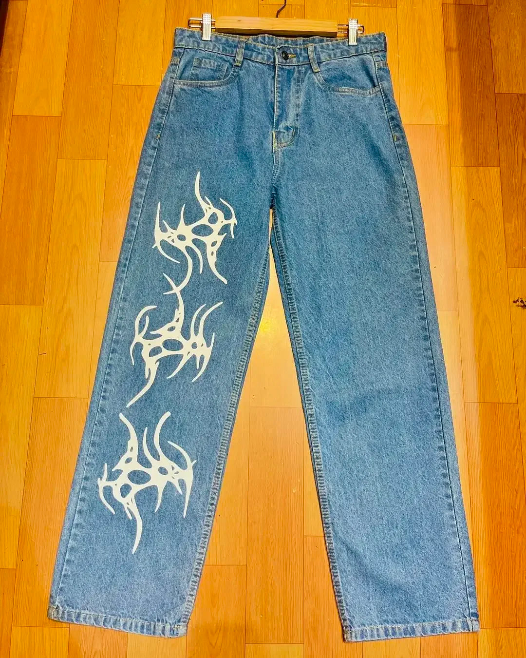 Hearujoy Harajuku fashion mens women’s jeans lightning graphic wide leg jean streetwear y2k denim cuples high waist pants men clothing