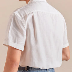 HEARUJOY  -  Natural Linen Cotton Blend Stand Up Collar Shirt Top Quality Men's Short Sleeved Casual Loose Thin Breathable Shirt 3 Colors