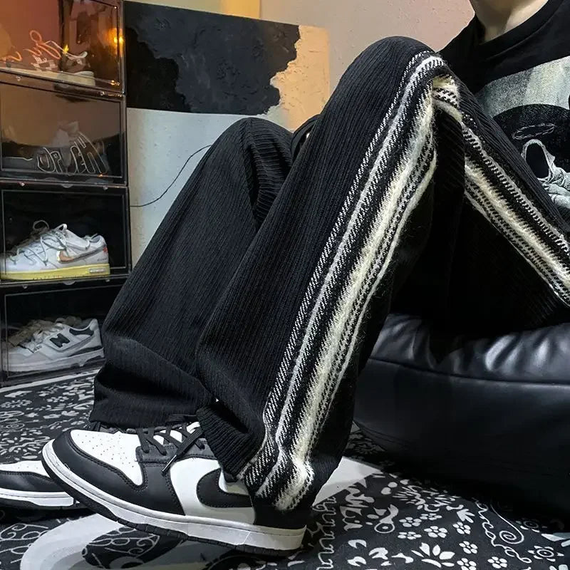 Hearujoy Striped Autumn And Winter Trousers Straight Male Sports Pants Corduroy Men's Sweatpants Designer Aesthetic Hot Aesthetic Hot Gym