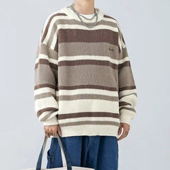HEARUJOY  -  Fashion Sweater Men's Striped Contrasting Color Base Shirt Thread Knitted Jacket