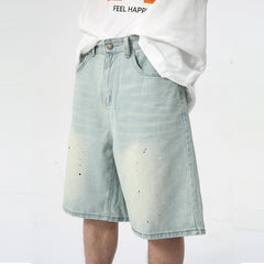 Hearujoy High Street Denim Pants Straight Men's Shorts Zipper Causal Wide Leg Male Trousers Knee Length Chic Summer 9C6094