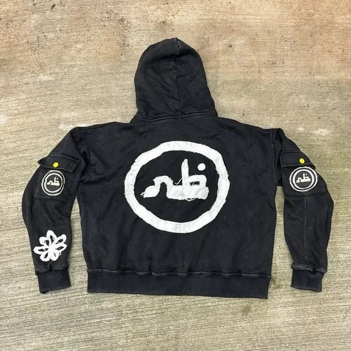 Hearujoy Harajuku Hip Hop New Fashion Patch Embroidery Y2K Zip Up Hoodie Men Women Oversized Hoodie Loose Casual Hoodie Jacket Streetwear