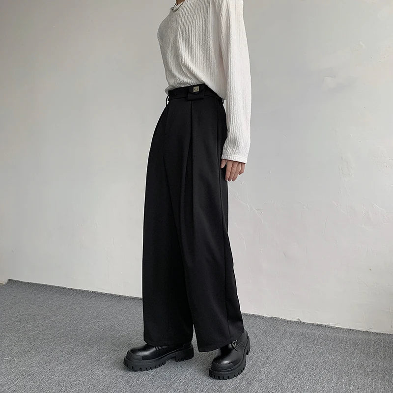 HEARUJOY  -  Korean Black Suit Pants Men Oversized Fashion Social Mens Dress Pants Loose Straight Wide Leg Pants Mens Office Formal Trousers