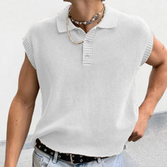 HEARUJOY  -  Fashion Mens Knit Polo Shirt Sleeveless Lapel Button Loose Tee Tops Spring Summer Casual Trend Polos Tshirt Men Clothing